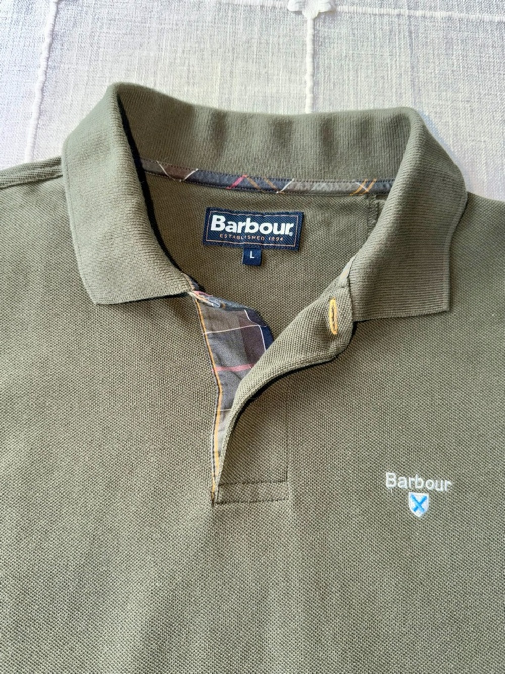 Barbour Men's Olive Polo Shirt - Dressy Preppy UK - Size Large